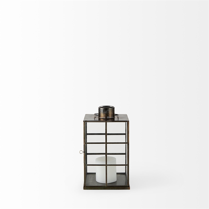 Mercana Grimwig Small 8L X 8W X 15H Lantern W/Sheet Base Without Bevel in Gold