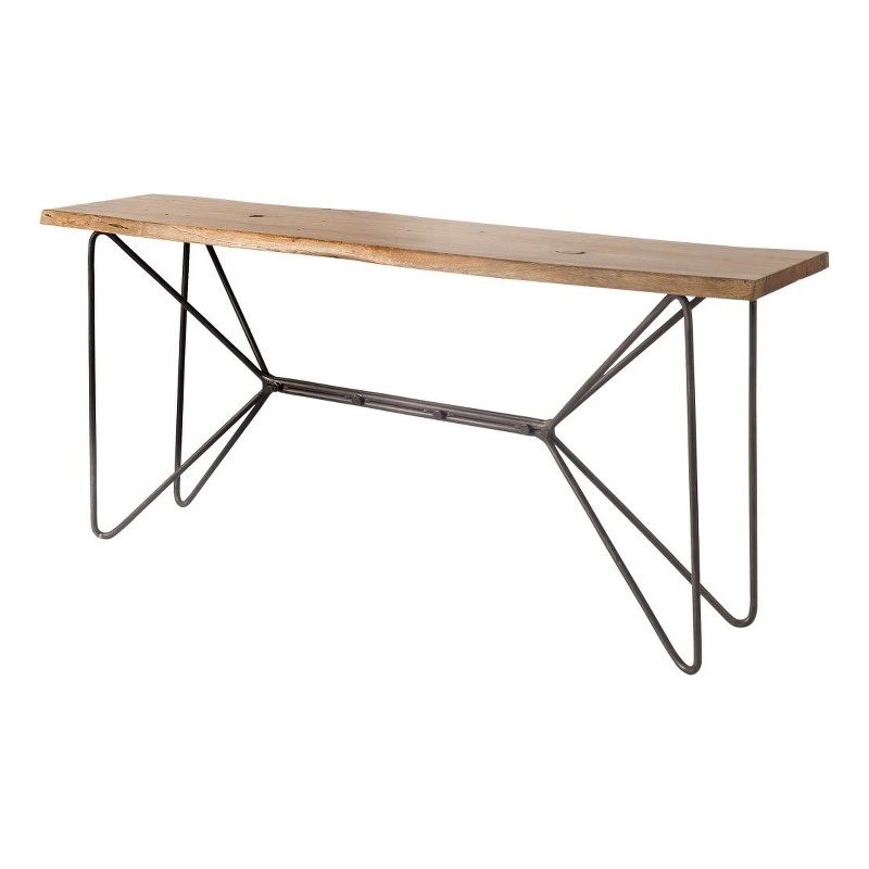 Papillion I 66L x 16W Natural Solid Wood and Iron Console Table