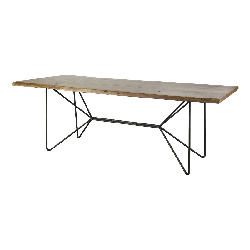 Papillion II Rectangular Natural Wood Top Black Iron Base Dining Table