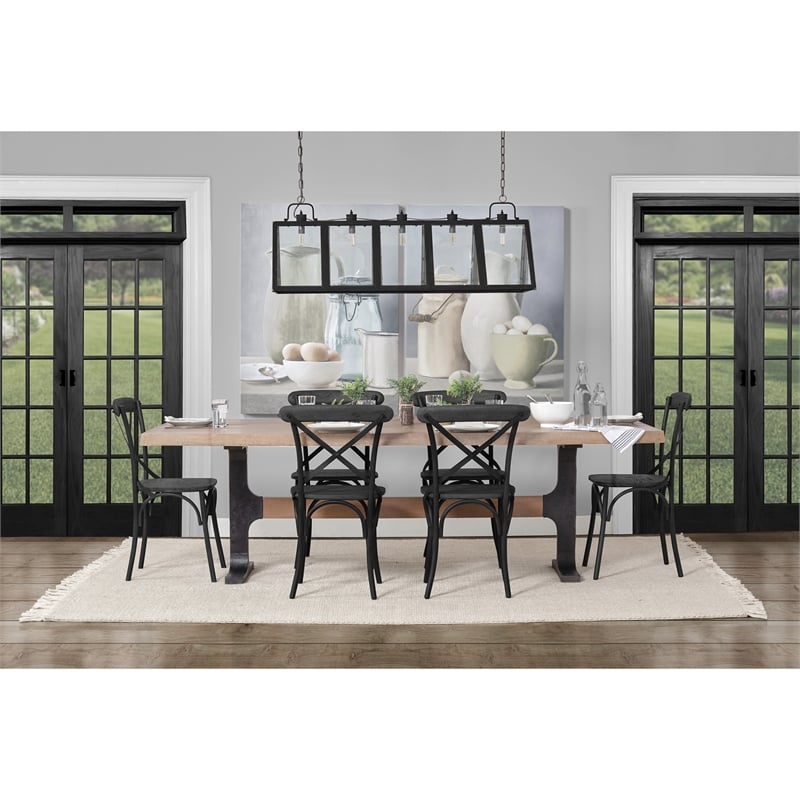 Araxi Rectangular Brown Solid Wood Top Black Metal Base Dining Table