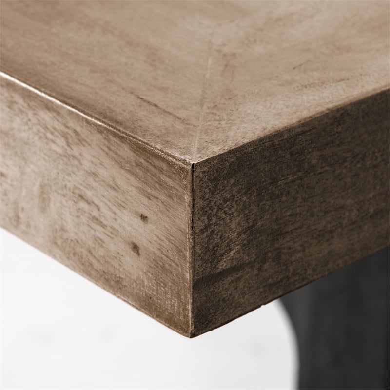Araxi Rectangular Brown Solid Wood Top Black Metal Base Dining Table