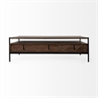 Glenn II Dark Brown Wood Black Iron Frame Rectangle 3 Drawers Coffee Table