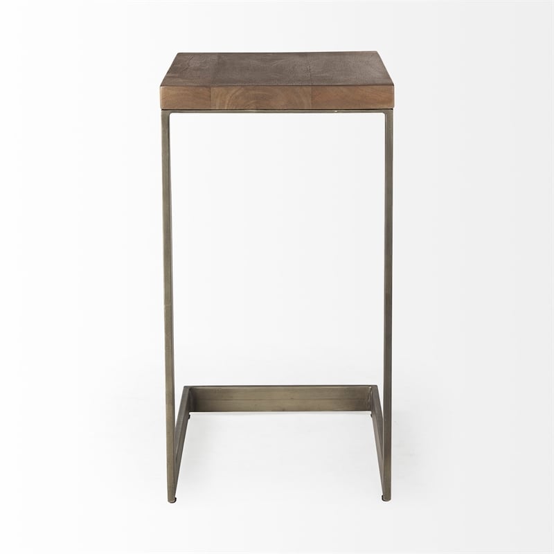 Faye Medium Brown Wood Antique Nickel Finished Metal Base C Side Table