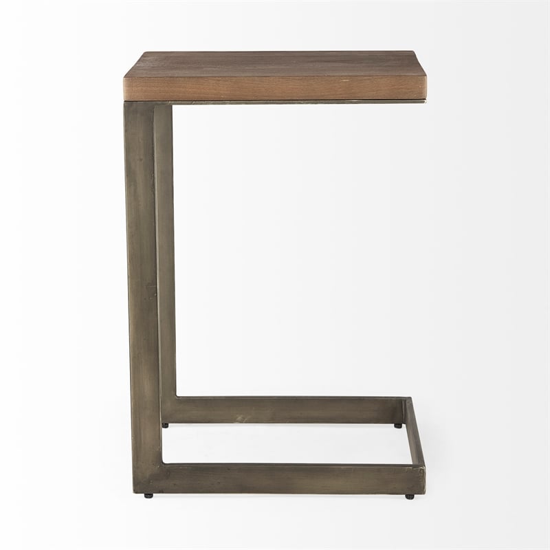 Faye Medium Brown Wood Antique Nickel Finished Metal Base C Side Table