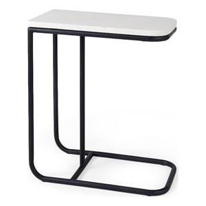 Kyra White Marble Top Black Iron Frame C-Shaped Side Table