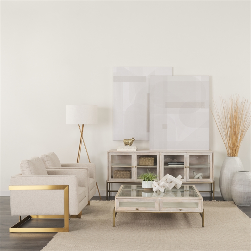 Arelius White Wood Gold Metal Base Square Display Coffee Table
