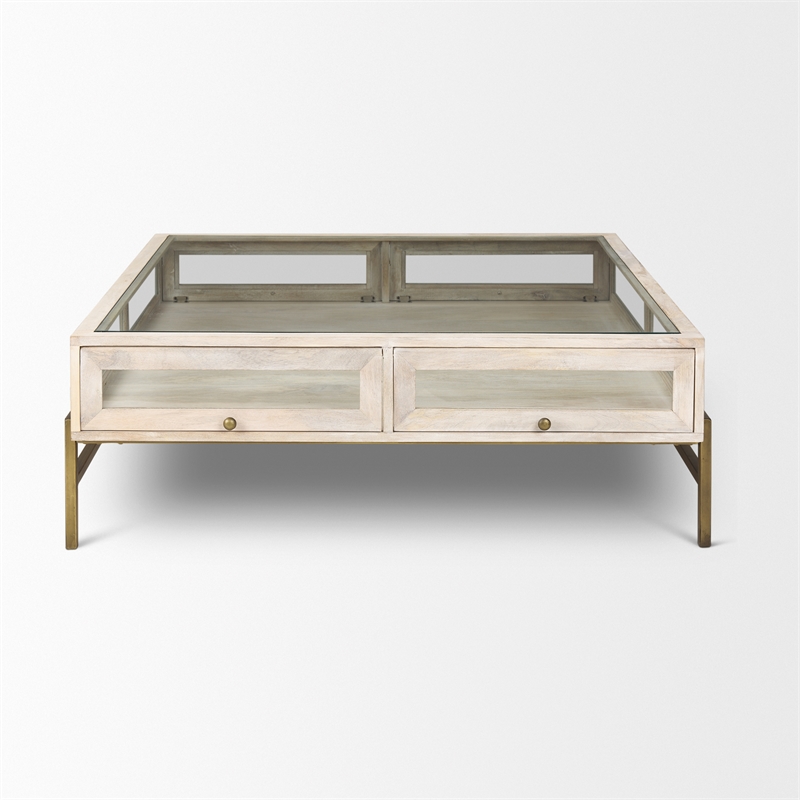 Arelius White Wood Gold Metal Base Square Display Coffee Table
