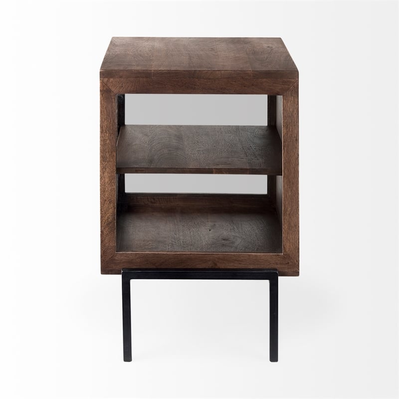 Arelius 20L x 18W x 26H  Medium Brown Wood W/ Black Metal Frame End/Side Table