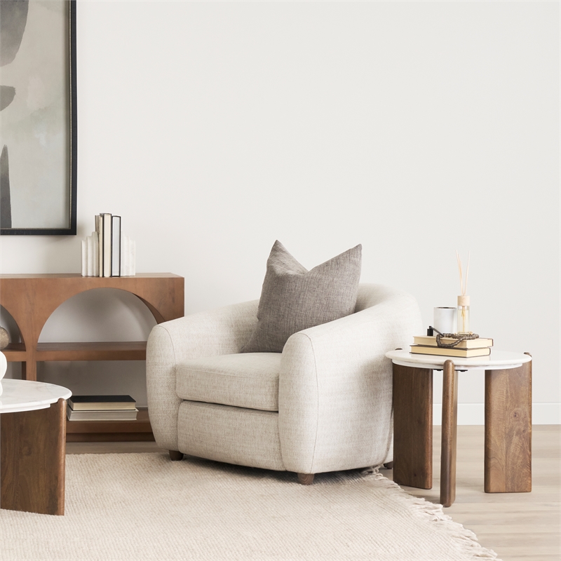 Mercana Rumer Dark Brown Wood with White Marble Side Table