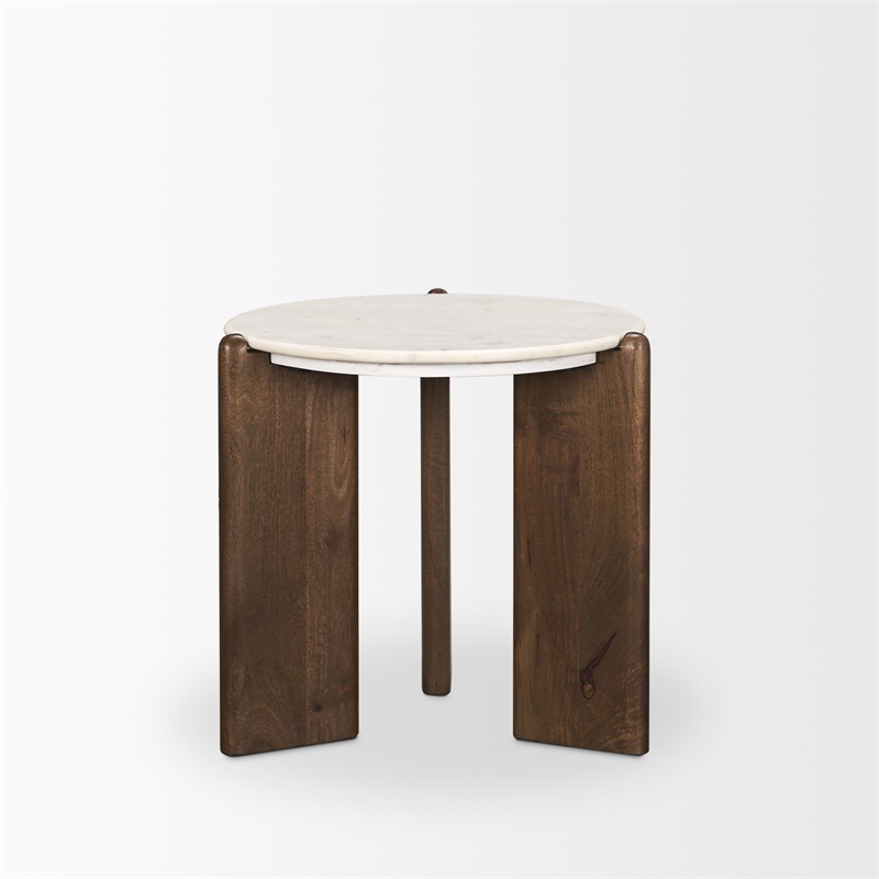 Mercana Rumer Dark Brown Wood with White Marble Side Table