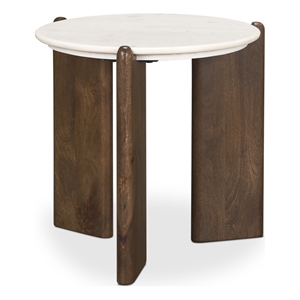 Mercana Rumer Dark Brown Wood with White Marble Side Table