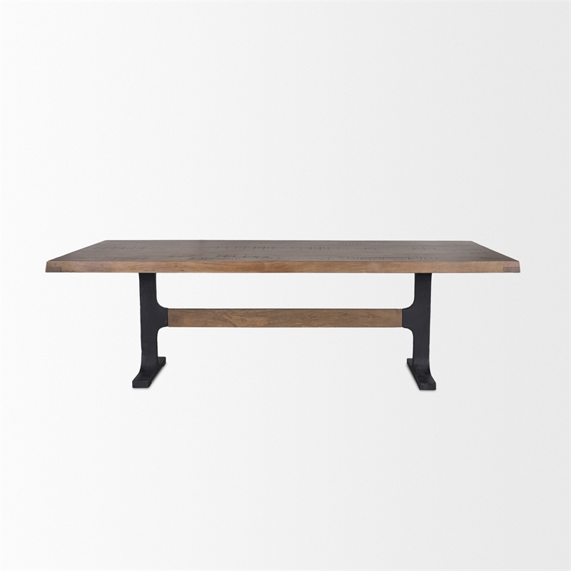Araxi Rectangular Dark Brown Wood w/ Black Metal Base Dining Table