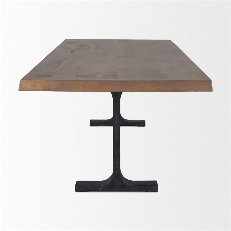 Araxi Rectangular Dark Brown Wood w/ Black Metal Base Dining Table