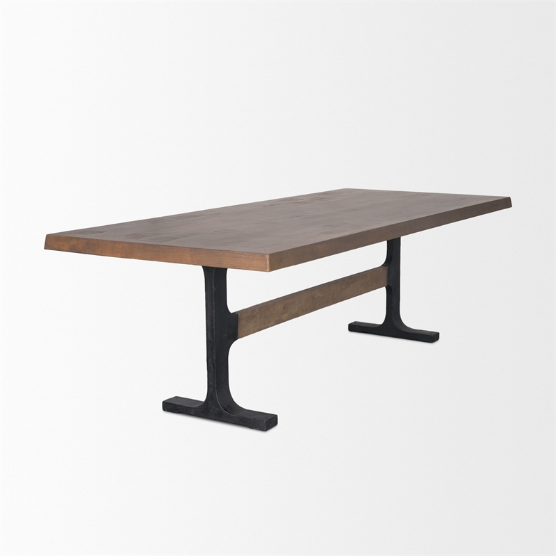 Araxi Rectangular Dark Brown Wood w/ Black Metal Base Dining Table