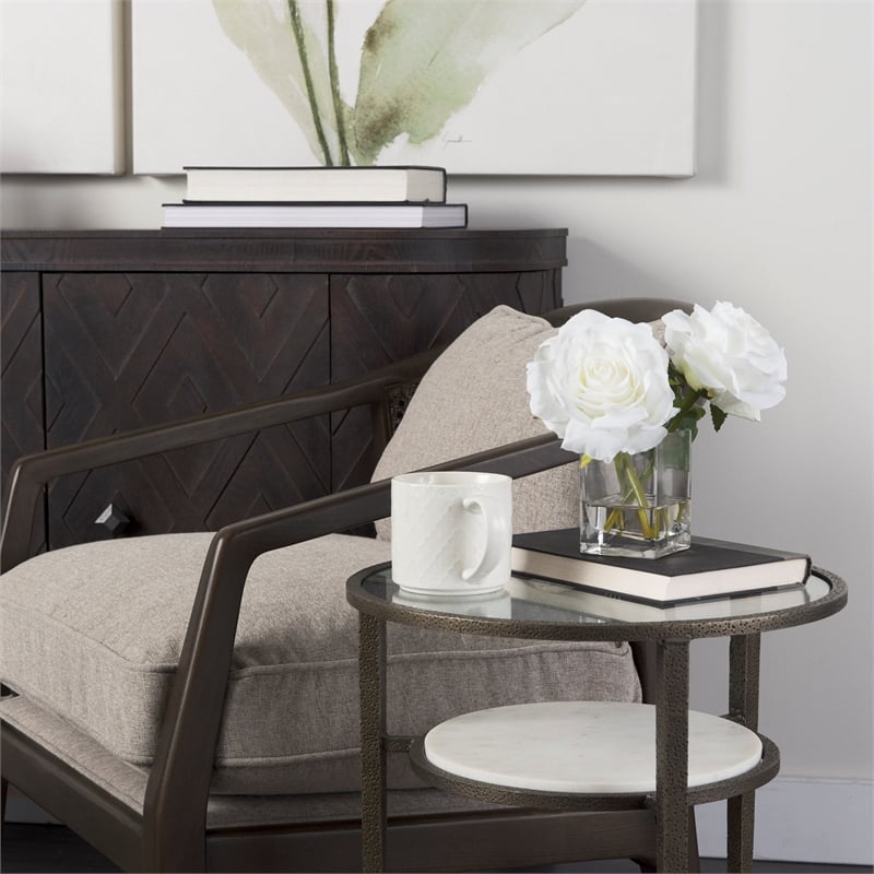 Felicity Glass Top Marble Shelf Gold Base End Table Side Table