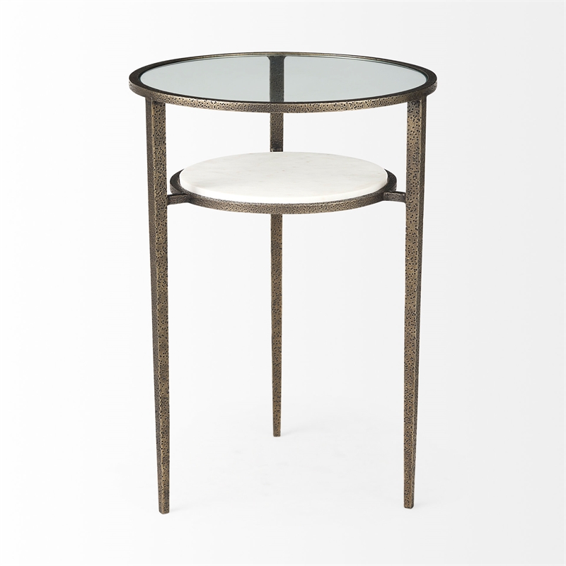 Felicity Glass Top Marble Shelf Gold Base End Table Side Table