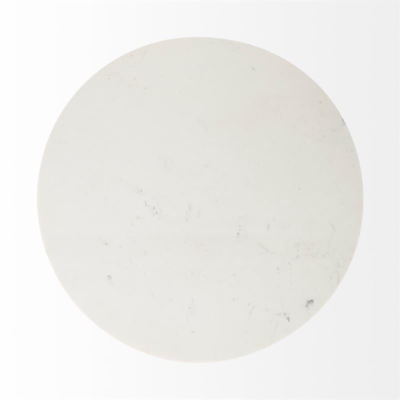 Maxwell White Marble Round Top Black Metal Wood Pedestal Base Dining Table