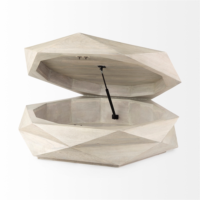 Mercana Arreto Natural Solid Wood Hexagonal Storage Coffee Table in White