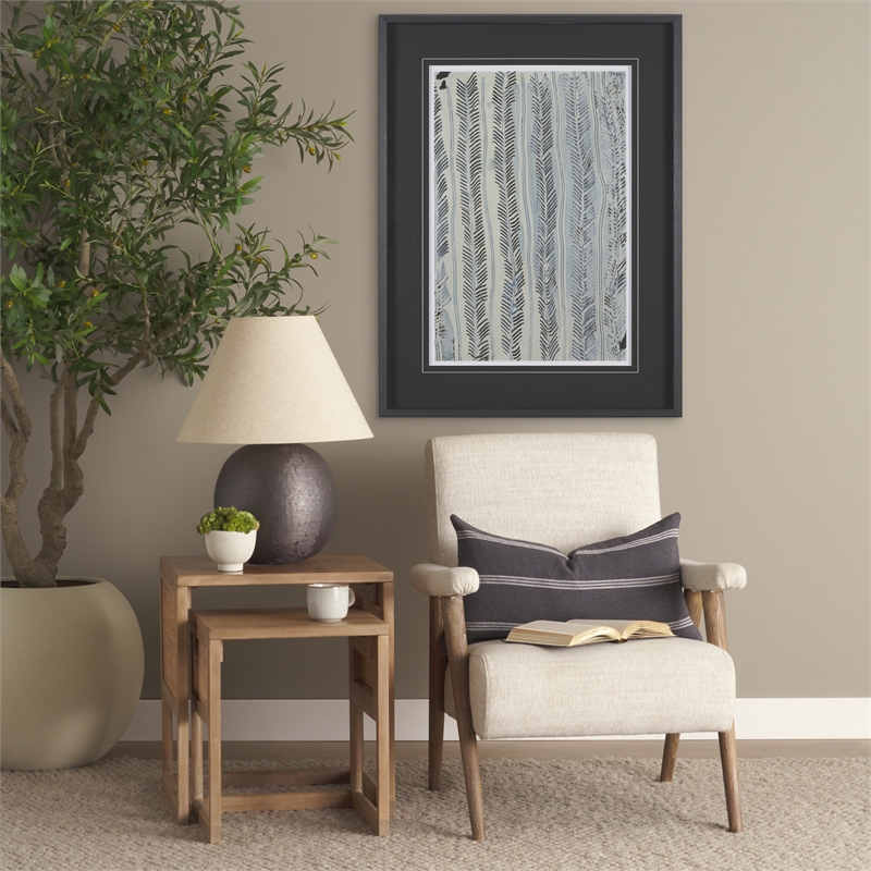 Grier Set of 2 Light Brown Solid Wood w/ Cane Nesting Accent Tables