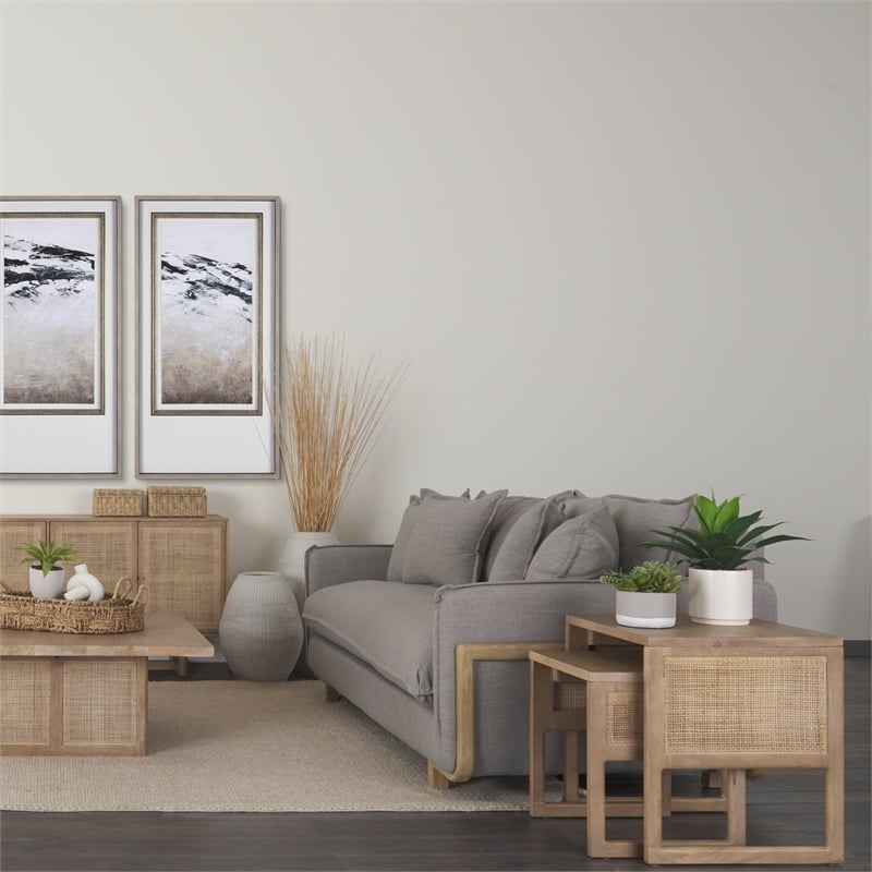 Grier Set of 2 Light Brown Solid Wood w/ Cane Nesting Accent Tables