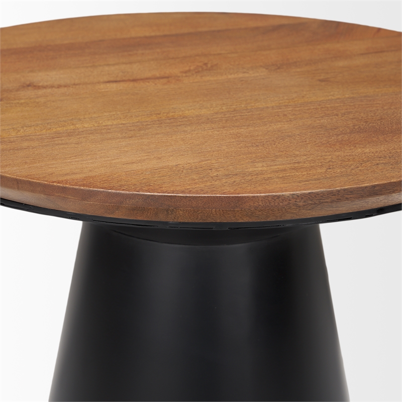 Mitchell Black Metal Pedetal Base with Brown Wood Top Side Table