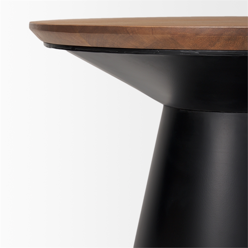 Mitchell Black Metal Pedetal Base with Brown Wood Top Side Table