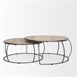 Clapp Round Light Brown White Wash Wood Silver Metal Nesting Coffee Tables