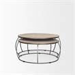 Clapp Round Light Brown White Wash Wood Silver Metal Nesting Coffee Tables