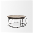 Clapp Round Light Brown White Wash Wood Silver Metal Nesting Coffee Tables