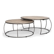 Clapp Round Light Brown White Wash Wood Silver Metal Nesting Coffee Tables