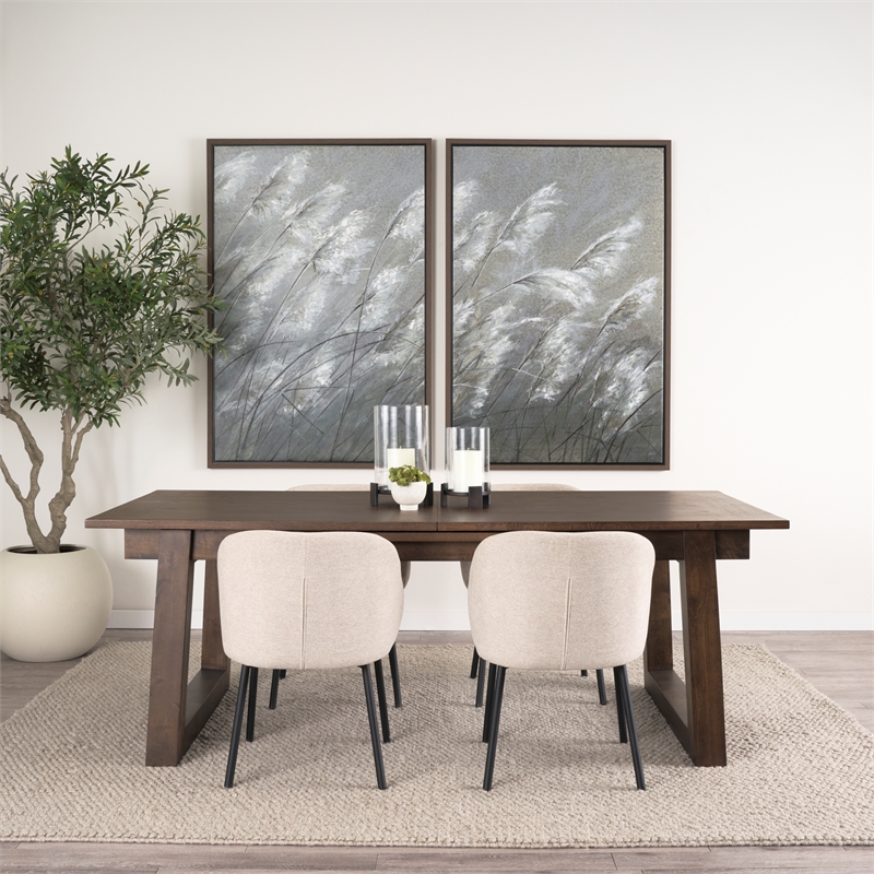 Takota Dark Brown Rectangular Oak Wood Birch Wood Legs Extendable Dining Table