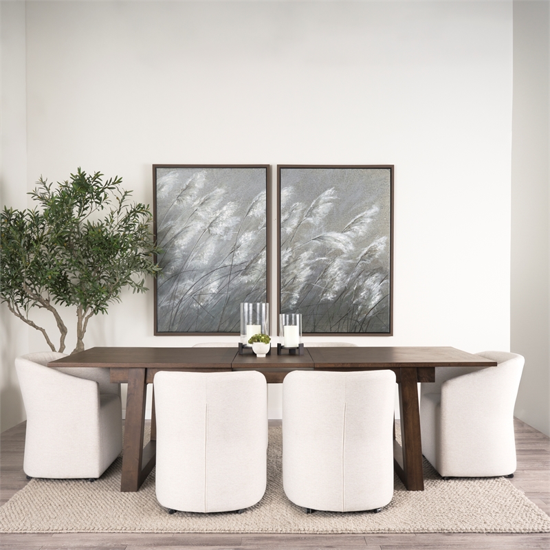 Takota Dark Brown Rectangular Oak Wood Birch Wood Legs Extendable Dining Table