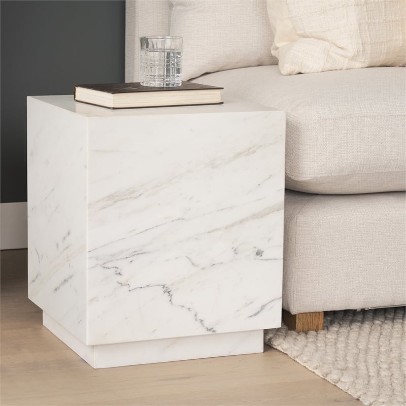 Mercana Matteo Solid White Marble Square Side Table