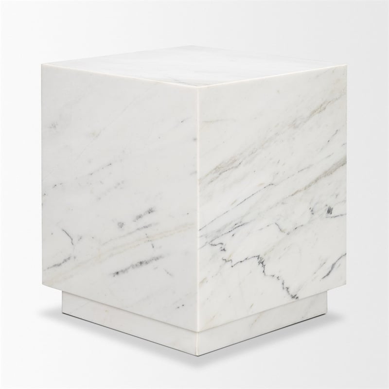 Mercana Matteo Solid White Marble Square Side Table