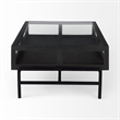 Arelius Rectangular Glass-Top Brown Wood Black Metal Base Coffee Table