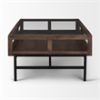 Arelius Rectangular Glass-Top Medium Brown Wood Metal Base Coffee Table