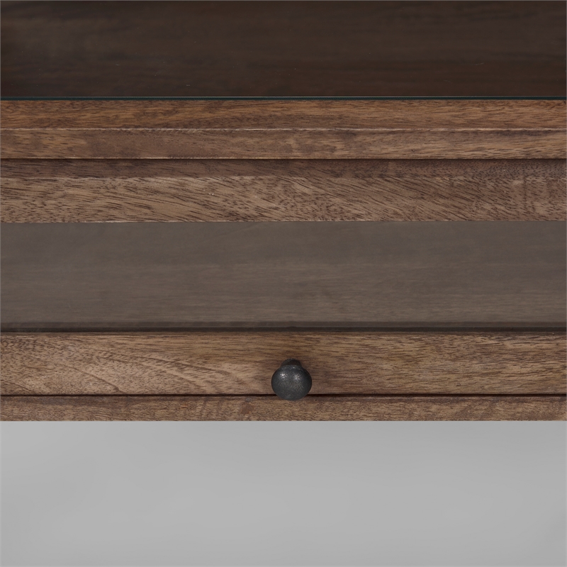Arelius Rectangular Glass-Top Medium Brown Wood Metal Base Coffee Table