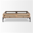 Arelius Rectangular Light Brown Wood Black Metal Base Display Coffee Table