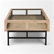 Arelius Rectangular Light Brown Wood Black Metal Base Display Coffee Table