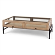 Arelius Rectangular Light Brown Wood Black Metal Base Display Coffee Table