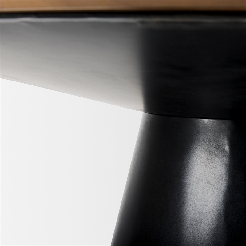 Mitchell Black Metal Pedestal Base Brown Wood Top Dining Table
