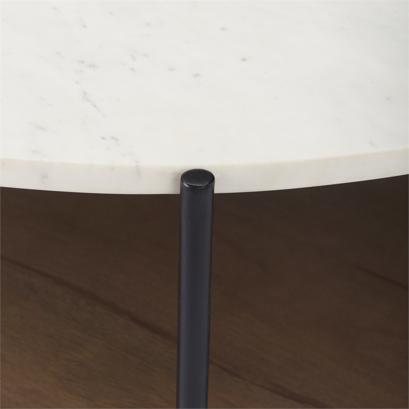 Larkin Round Two-Tier Marble Top Solid Wood Shelf Metal Frame Coffee Table