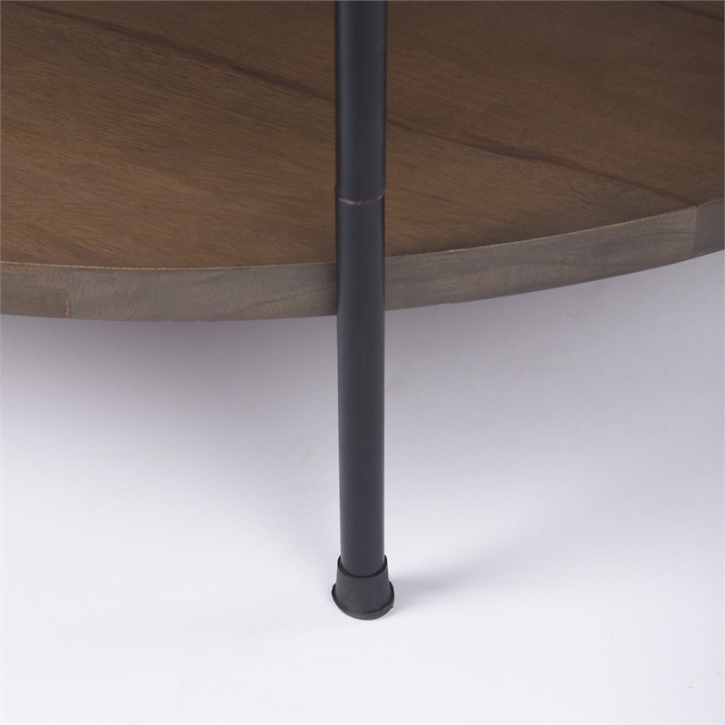 Larkin Round Two-Tier Marble Top Solid Wood Shelf Metal Frame Coffee Table