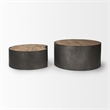 Mercana Eclipse Gunmetal Gray Drum Base w/ Brown Wood Top Nested Coffee Table