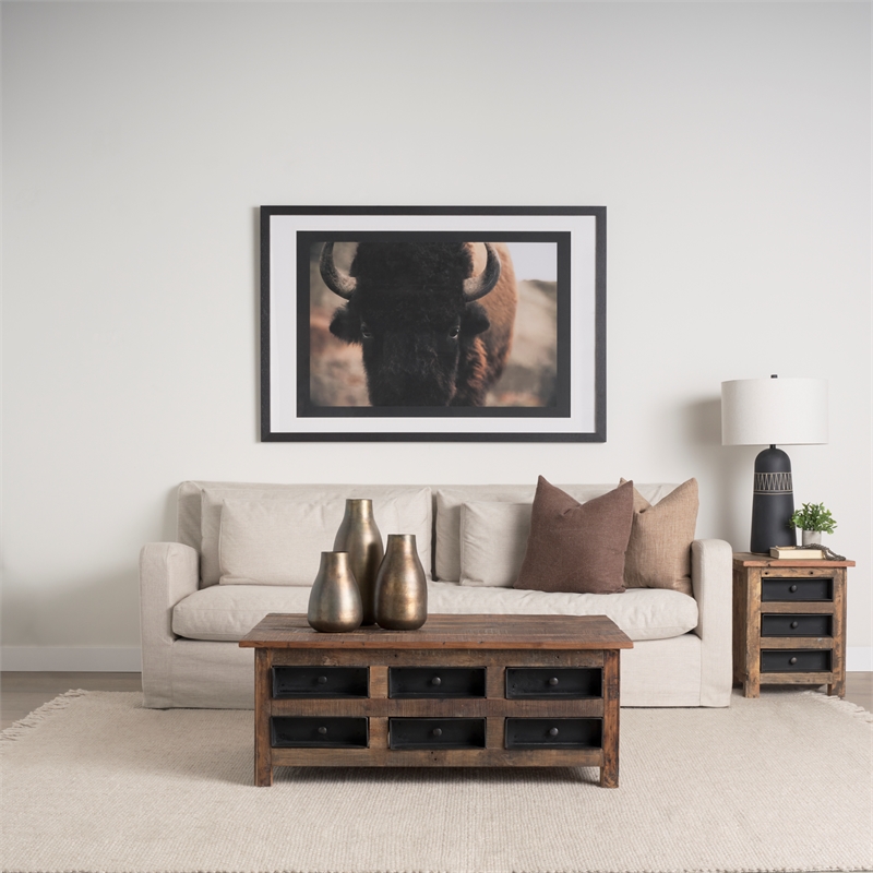 Wilton Brown Wood w/ 12 Black Metal Drawers Coffee Table