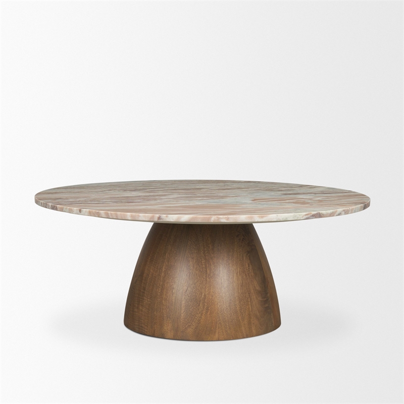Allyson Round Brown Pedestal w/ Pink Marble Top Coffee Table