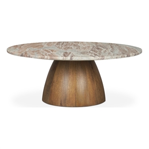 Allyson Round Brown Pedestal w/ Pink Marble Top Coffee Table