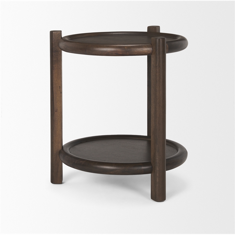 Mercana Furniture Romi Dark Brown Wood w/ Bottom Shelf Round Accent Table