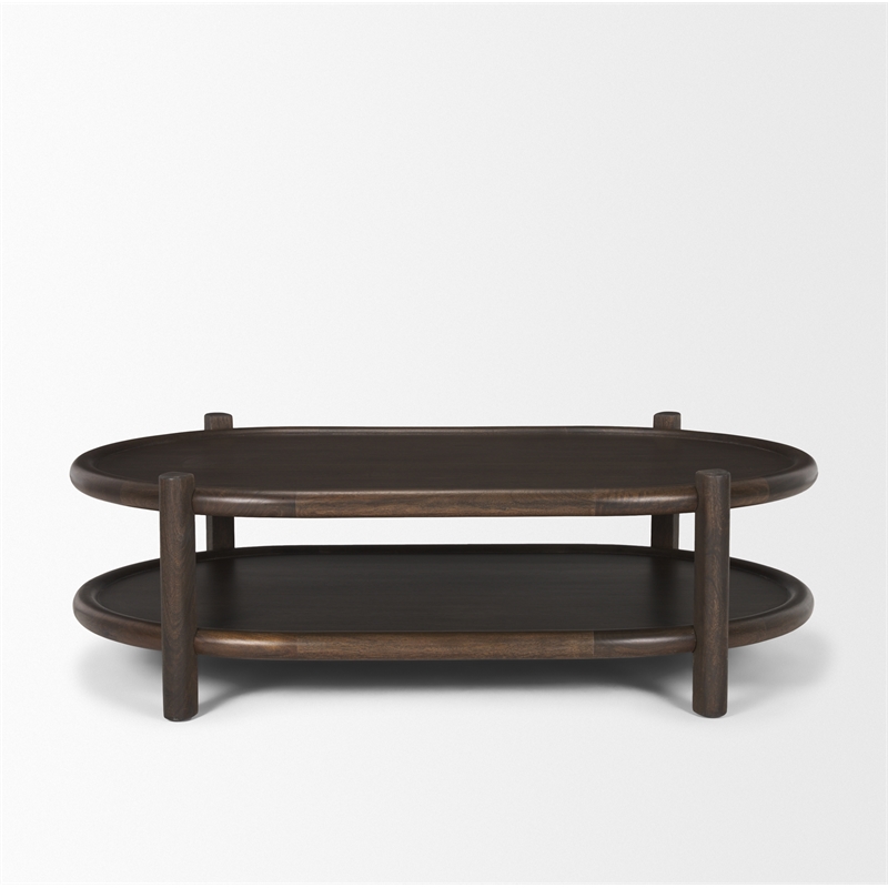 Mercana Furniture Romi Dark Brown Wood w/ Bottom Shelf Oval Coffee Table