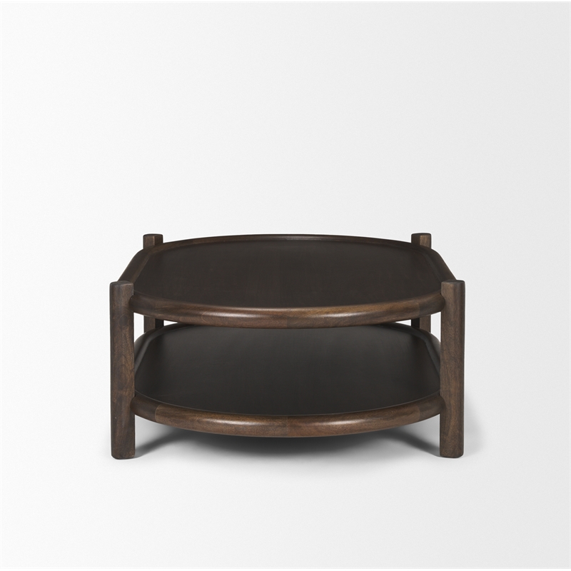 Mercana Furniture Romi Dark Brown Wood w/ Bottom Shelf Oval Coffee Table
